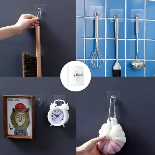 Crochet Auto-Adhésif pour Cadre Photo de Bain, Cintres Muraux Transparents et Sans Couture, Porte-Autocollant Mural pour Horloge de Face, N64 3