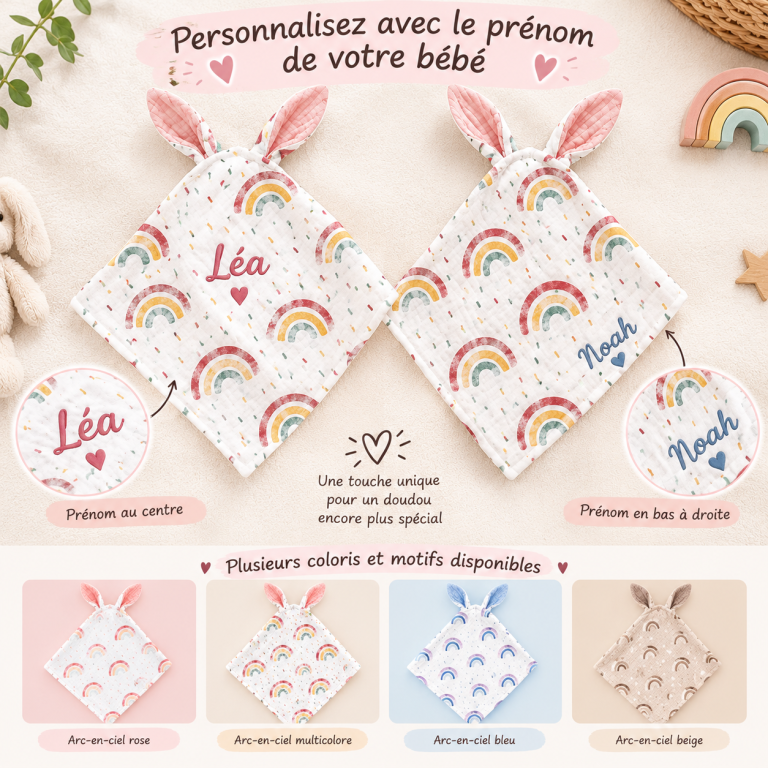 Couverture bébé en mousseline avec oreilles de lapin 🐰