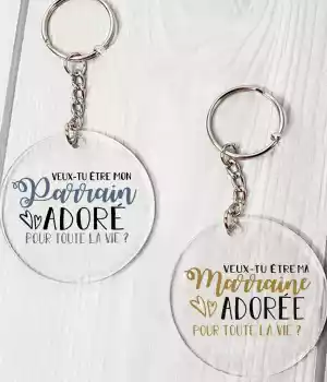 Porte-clés « Veux-tu être ma marraine et mon parrain ? »