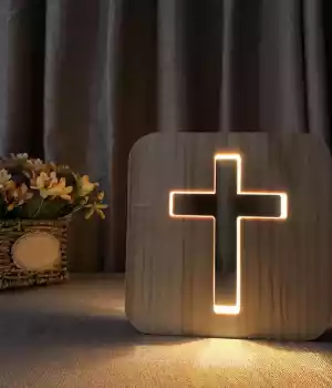 Veilleuse LED croix chrétienne en bois – Décoration USB